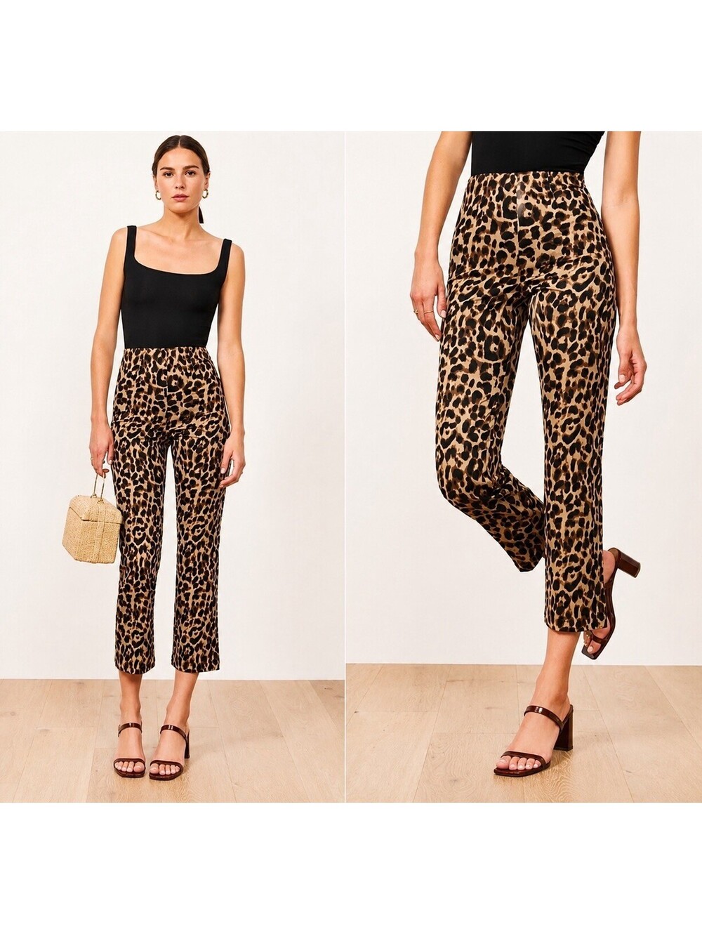 Reformation Marlon Pull On Pants in Leopard Print Women Cropped Slim Fit